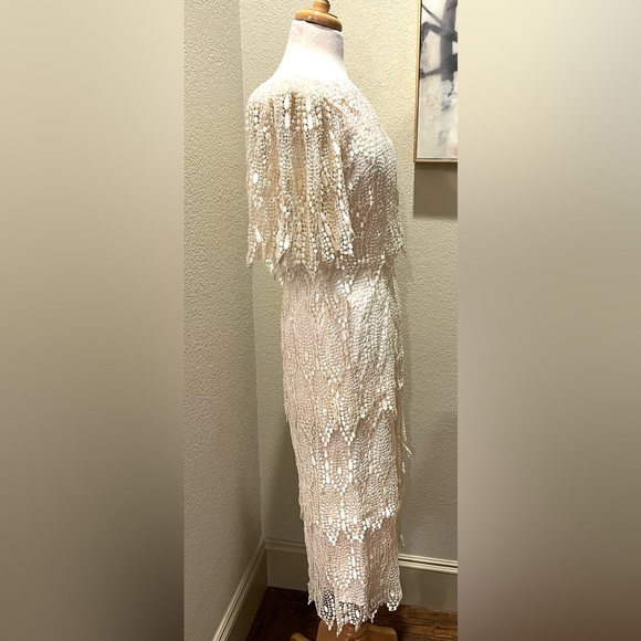 VTG House of Bianchi Tiered Lace Boho Tear Drop Layered Wedding Flapper Dress S - Picture 4 of 11